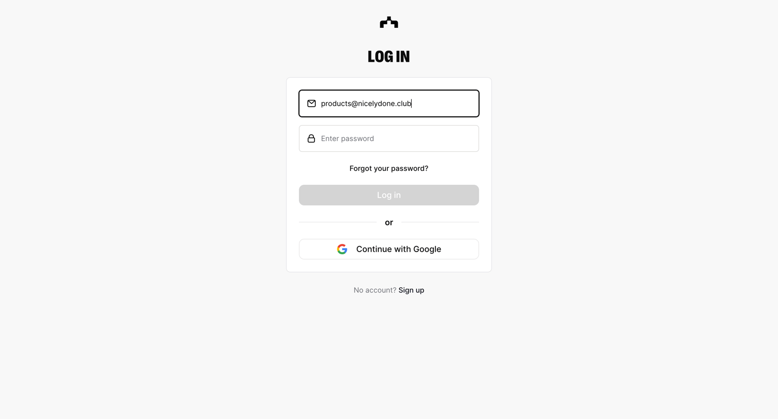 The org - Log in | The Org screen