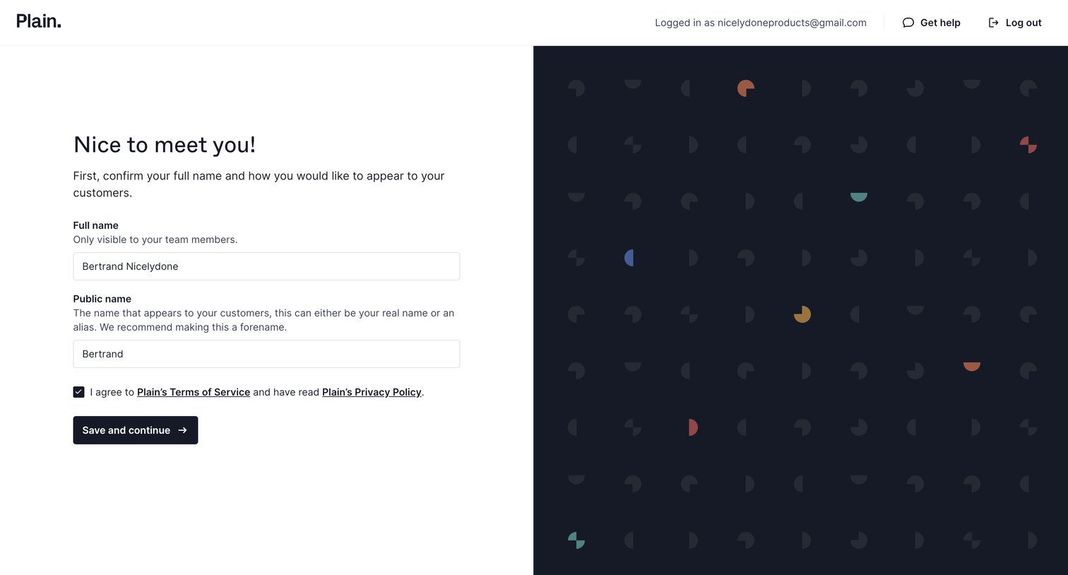Plain - Set up user account - Plain screen