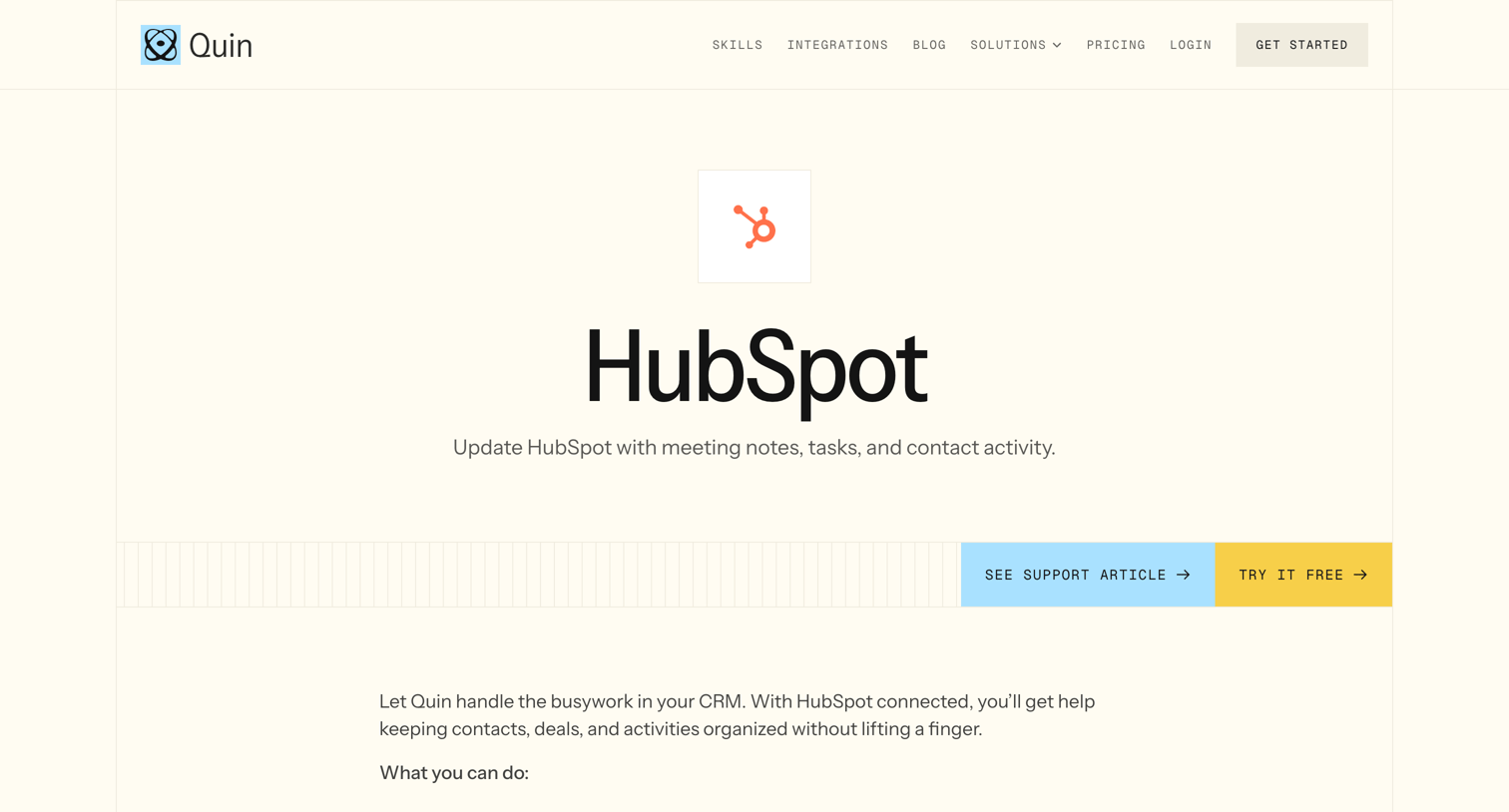Quin - HubSpot screen