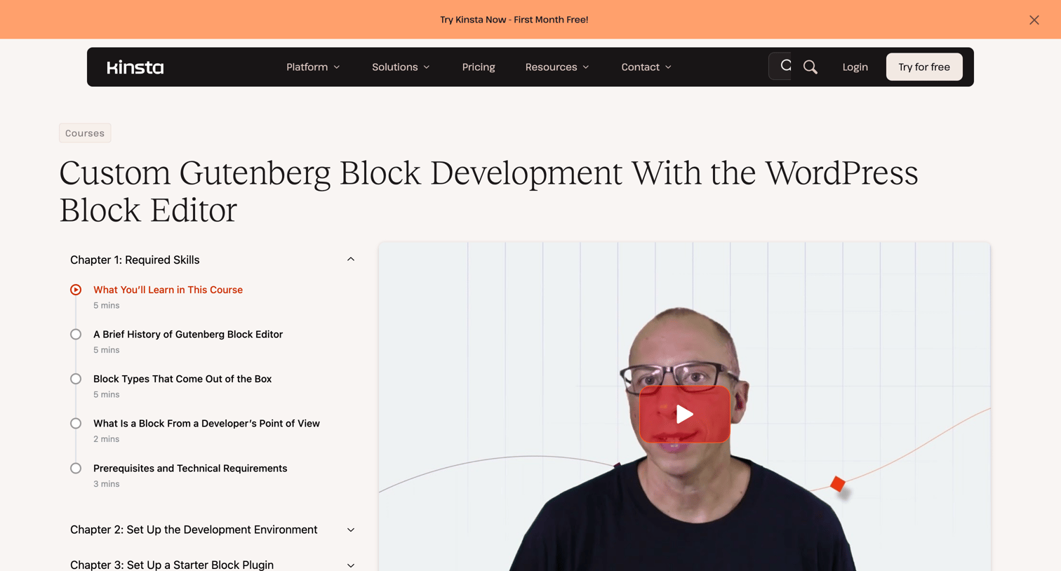 Kinsta - Custom Gutenberg Block Development With the WordPress Block Editor - Kinsta Courses screen