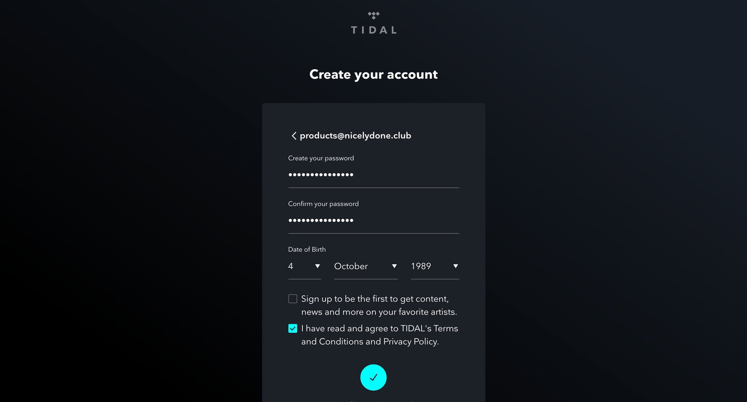 Tidal - Login | TIDAL screen