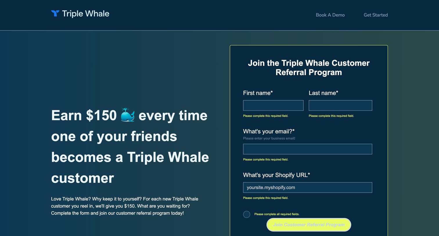 Triple Whale - Customer Referral Program Registration | Triple Whale screen