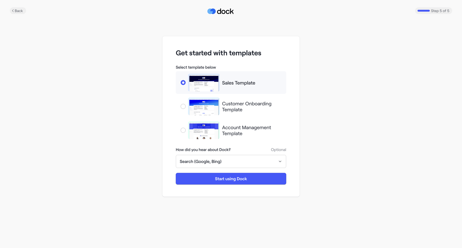 Dock - Register · Dock screen