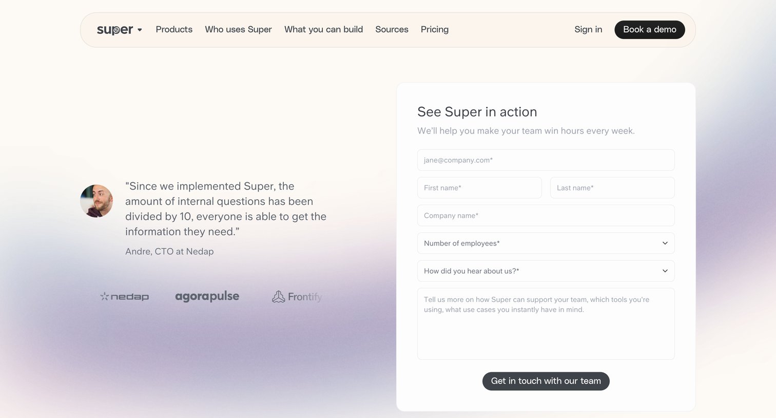 Super - Super Book your demo screen