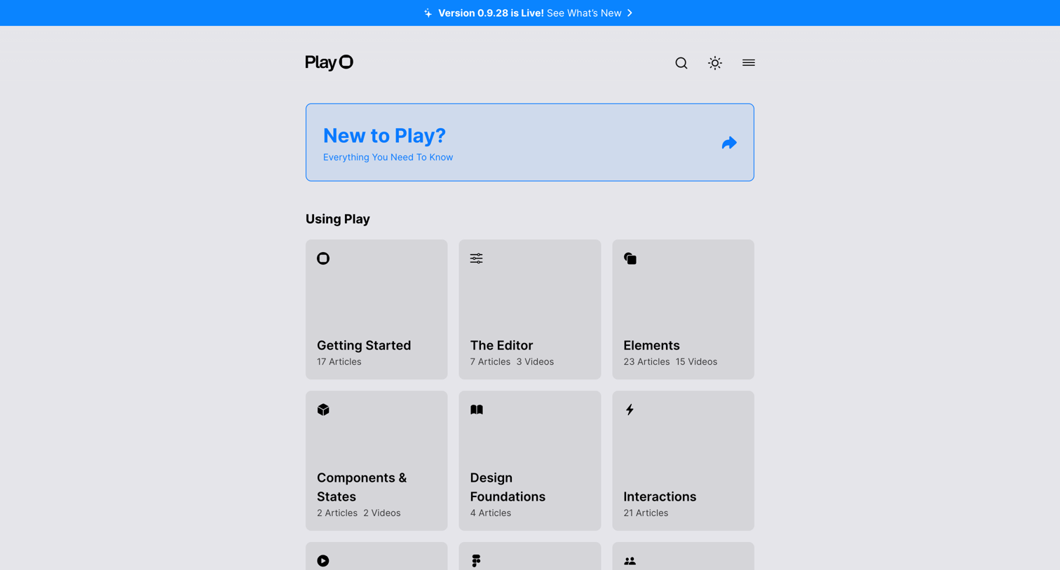 Play - Learn Play — Support | Documentation screen