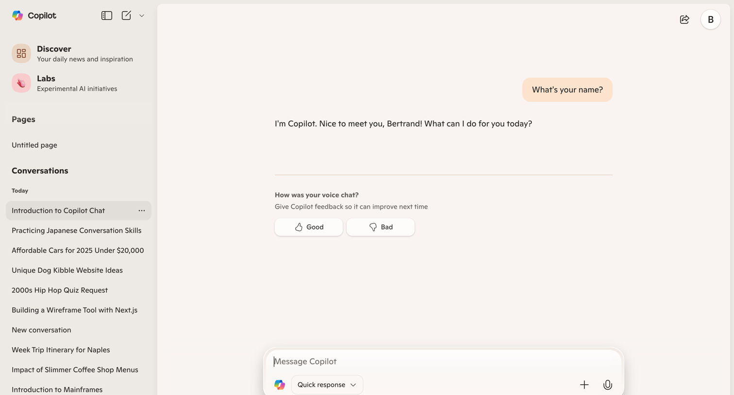 Copilot - Microsoft Copilot: Your AI companion screen