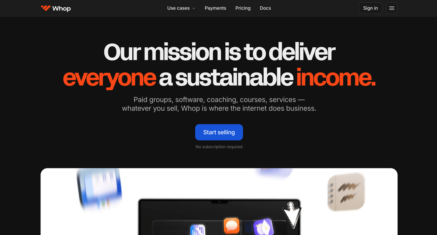 Whop - Sell anything online with Whop  Whop screen