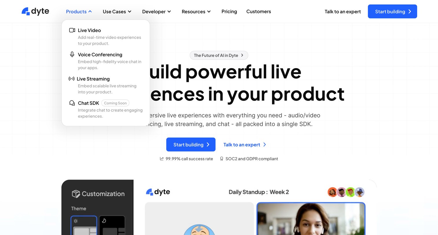 Dyte - Build powerful live experiences with Dytes SDKs screen