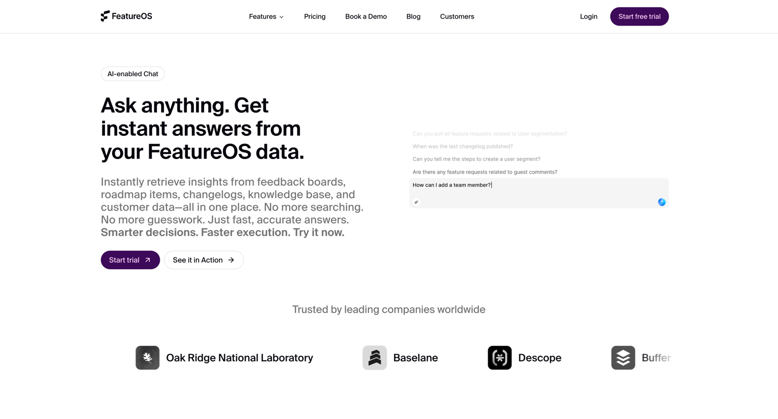 FeatureOS - AI-powered Chat built for product teams - FeatureOS screen