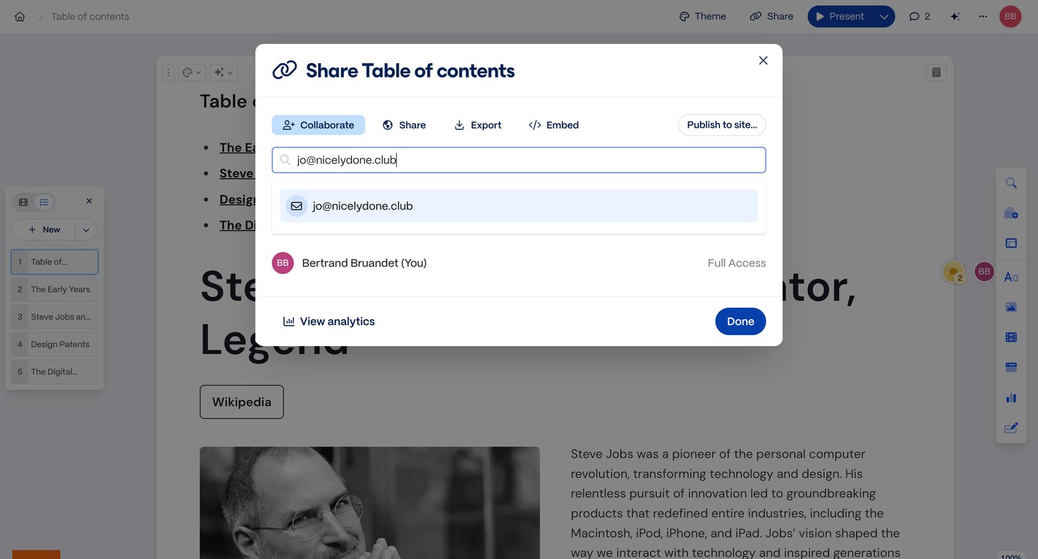 Gamma - Table of contents | Gamma screen