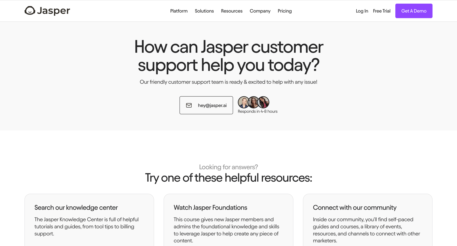 Jasper - Contact Support - Jasper screen
