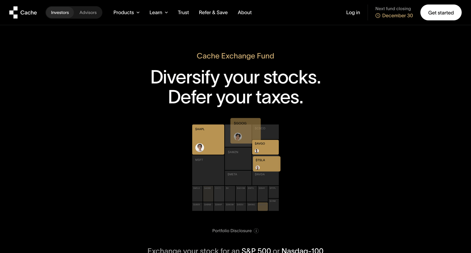 Cache - Modern Exchange Funds for Your Concentrated Stock Positions  Cache screen
