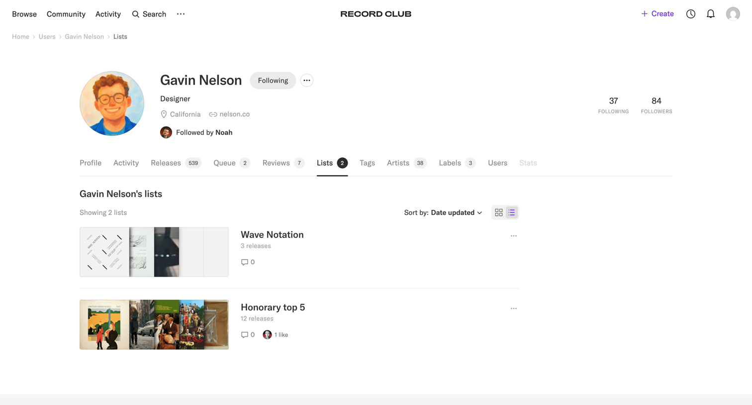 Record club - Gavin Nelson's lists – Record Club screen