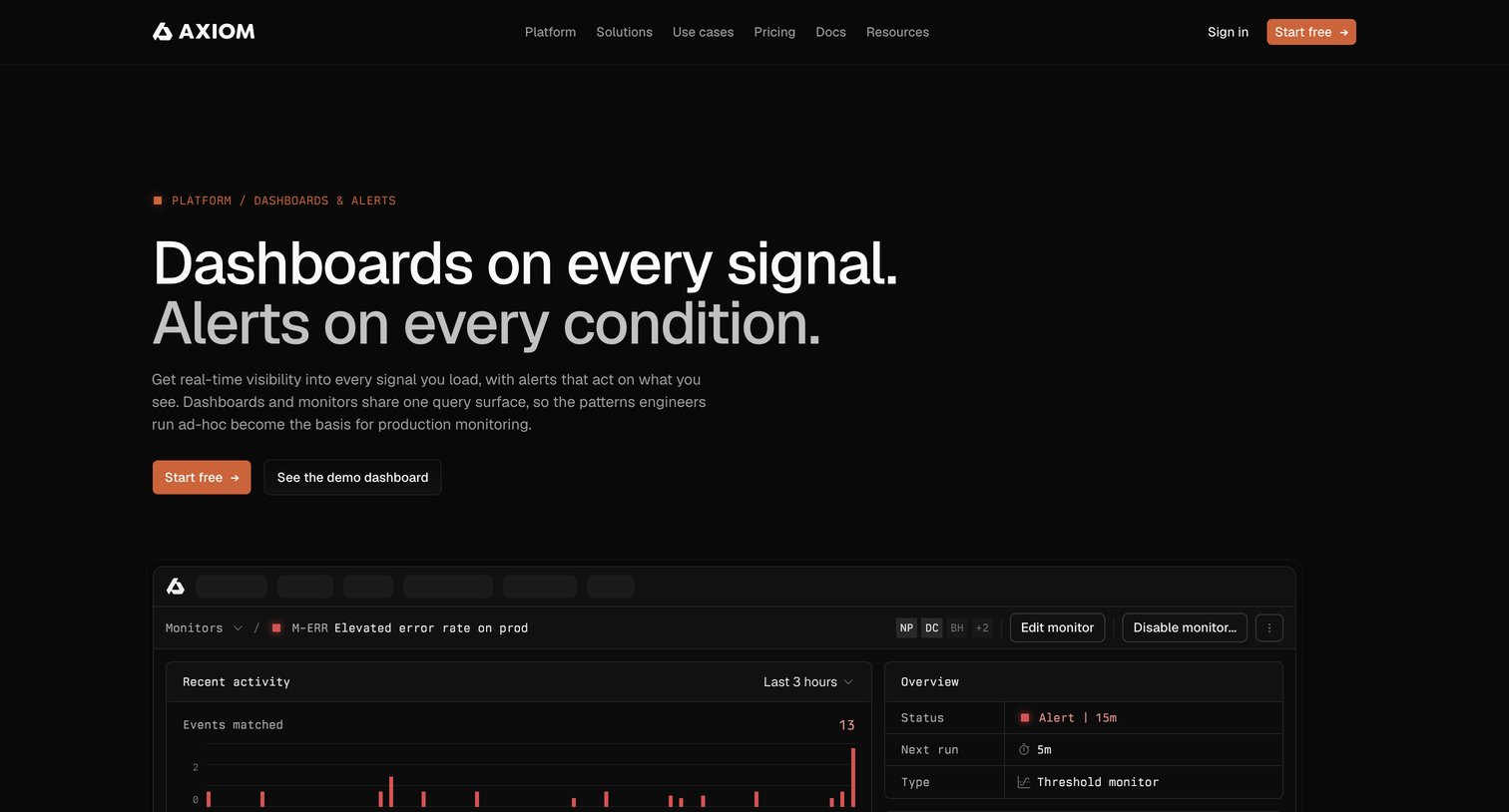 Axiom - Dashboards on every signal. Alerts on every condition - Axiom screen