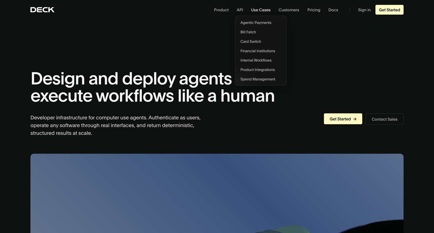Deck - Deck - Agents that connect where APIs don't - hover: menu-item-0 screen