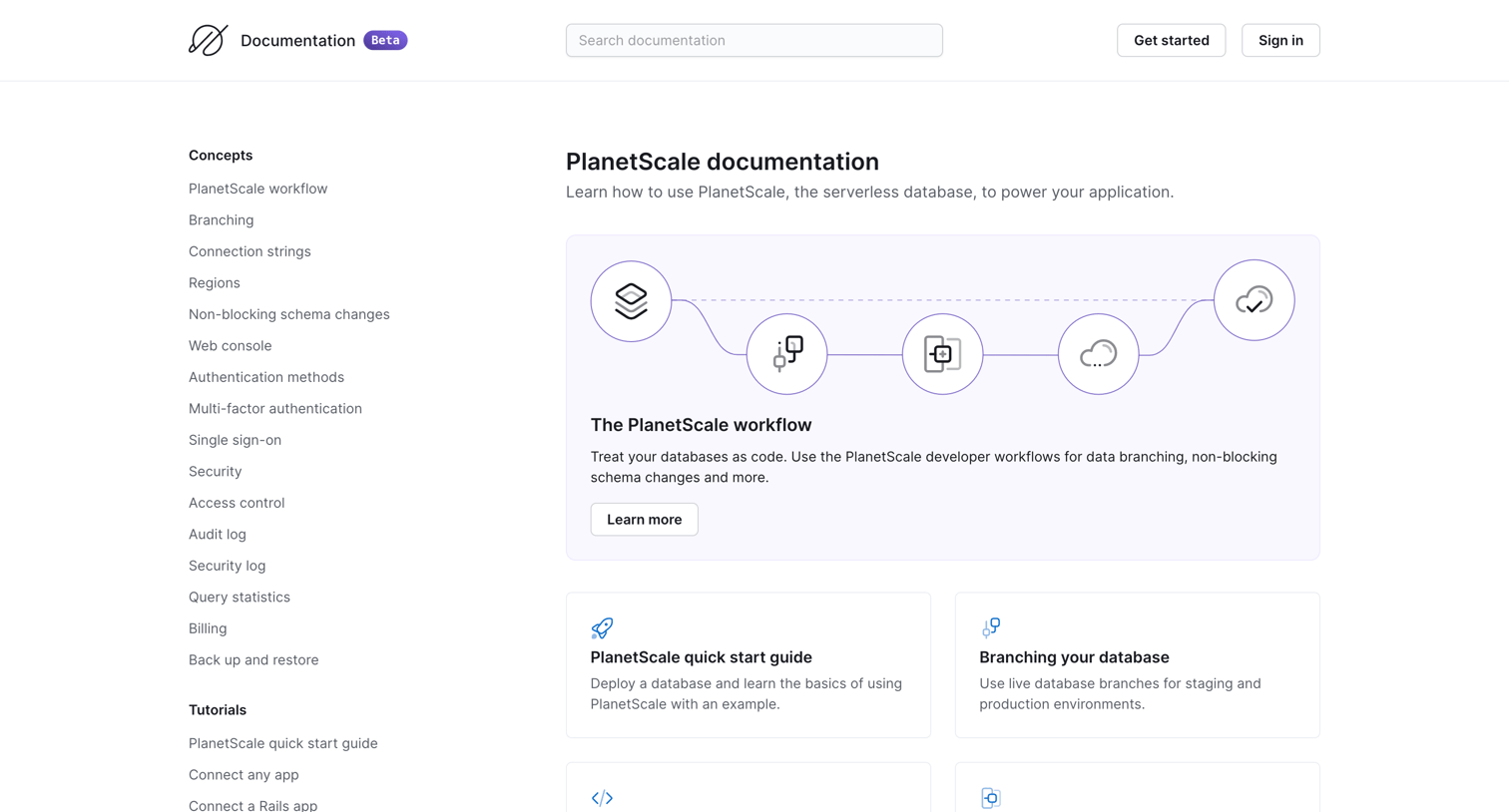 PlanetScale - Overview - Documentation - PlanetScale screen