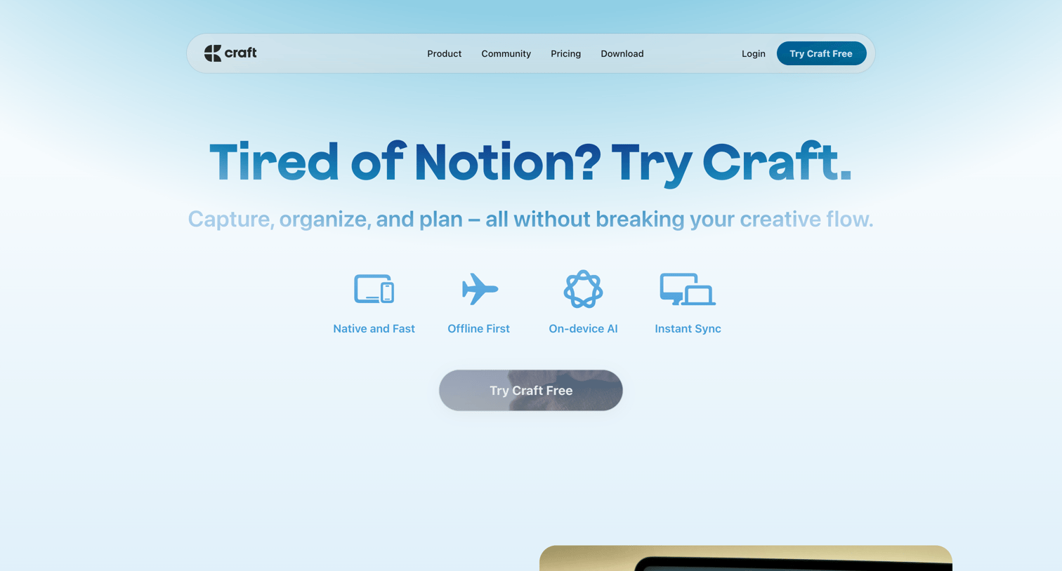 Craft - Tired of Notion Try Craft. screen