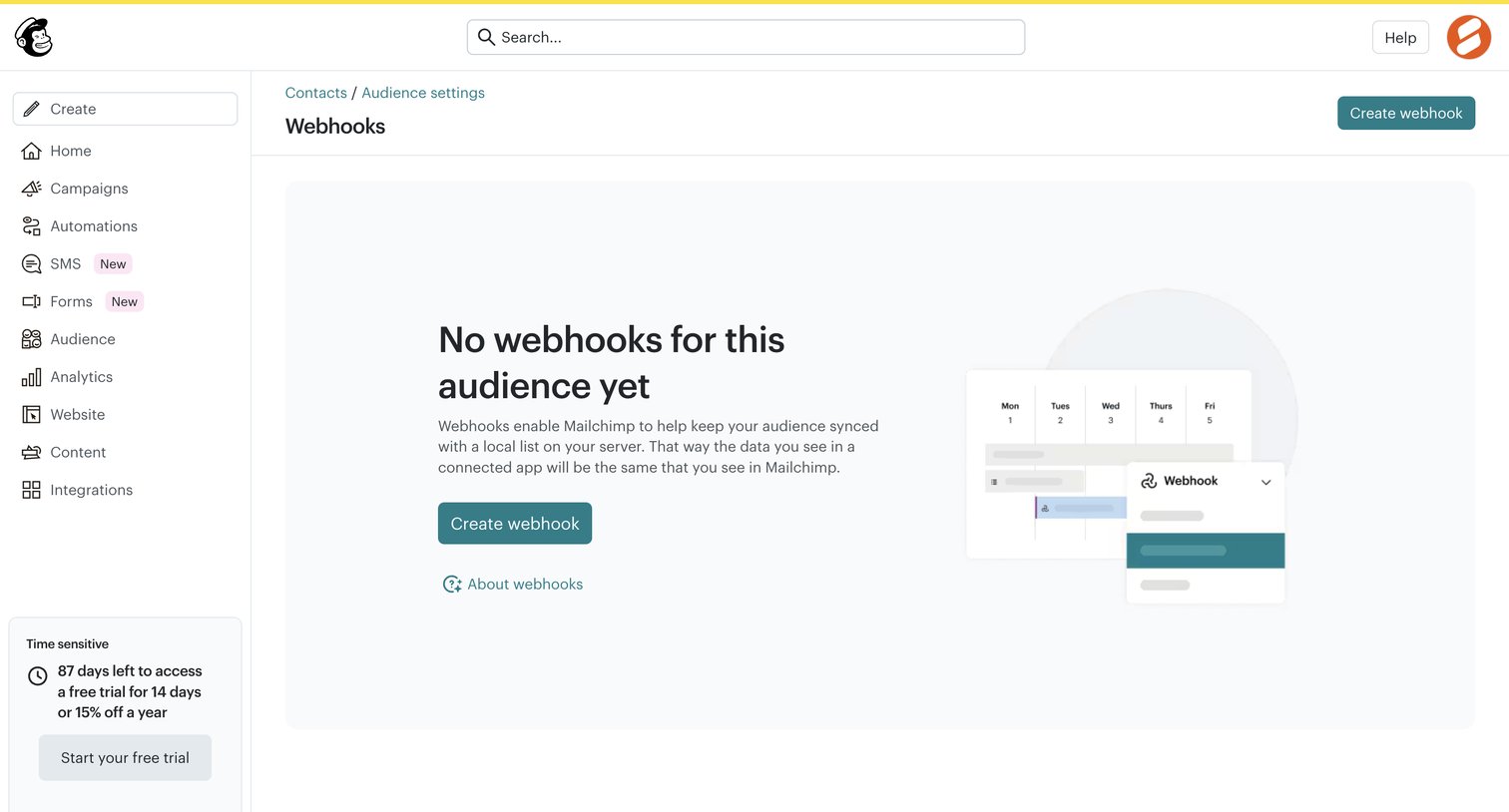 Mailchimp - Webhooks | Mailchimp screen