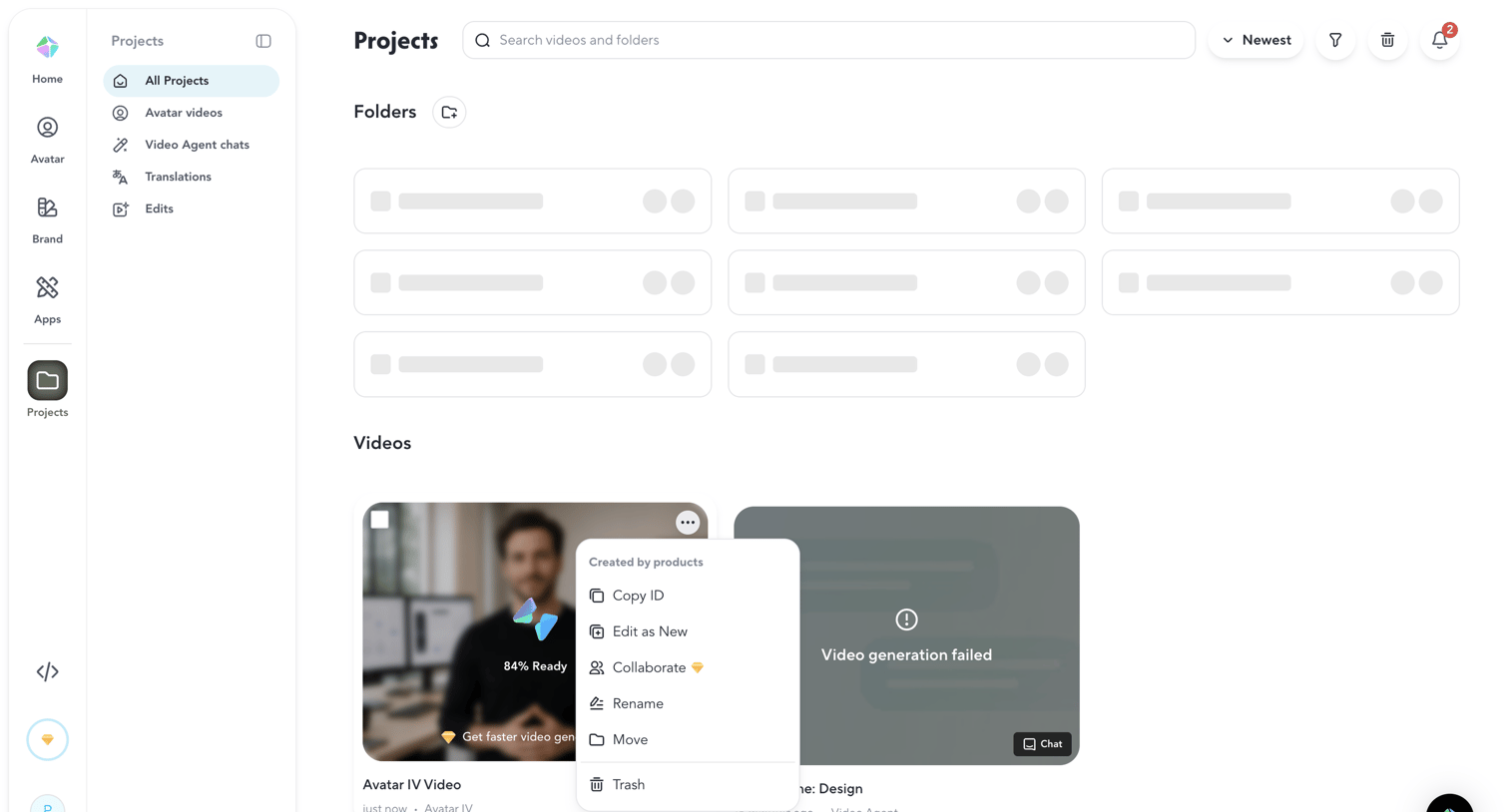 HeyGen - HeyGen - Projects screen