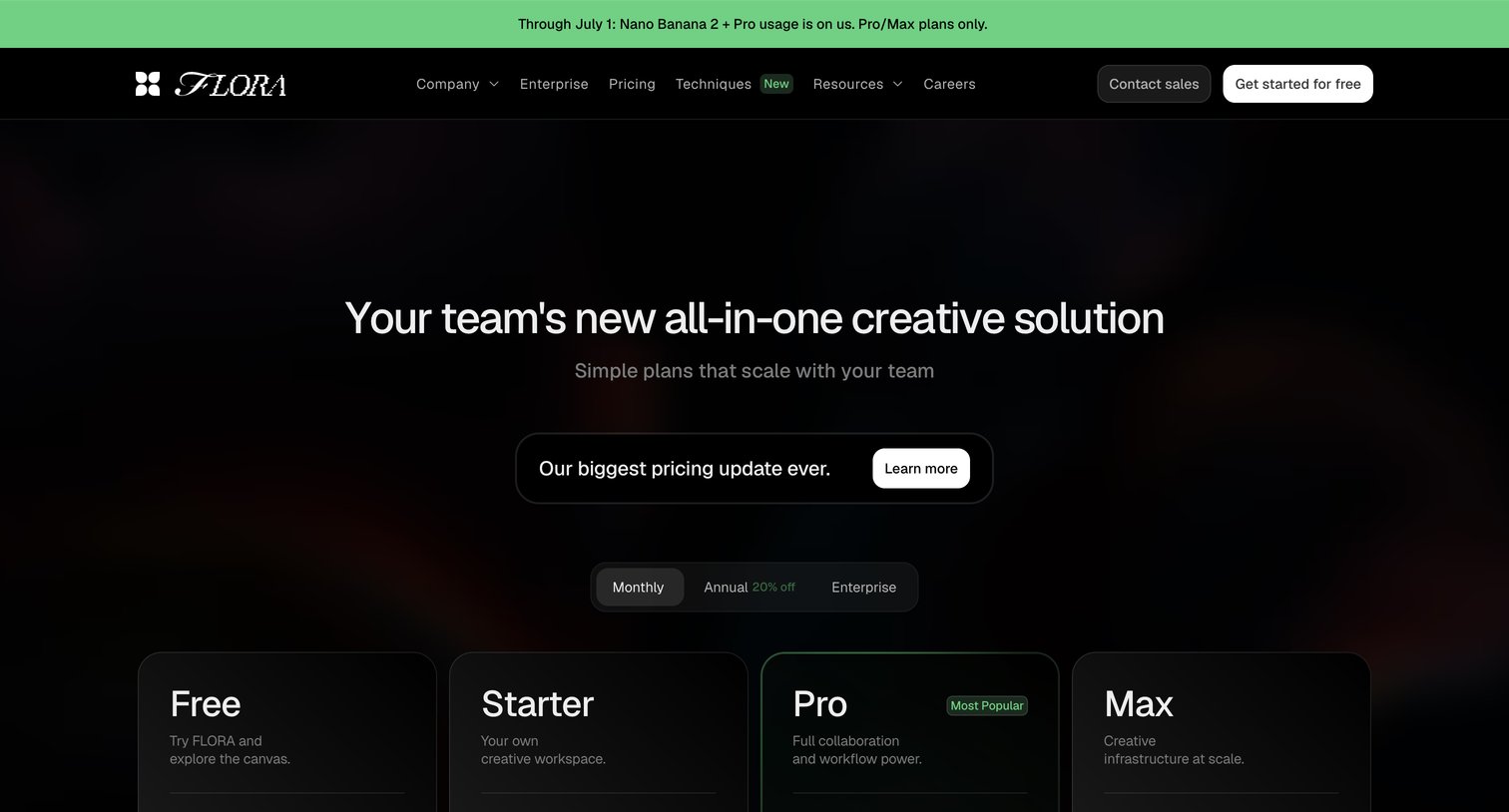 Flora - FLORA Pricing — Flexible Plans for Teams & Creators screen