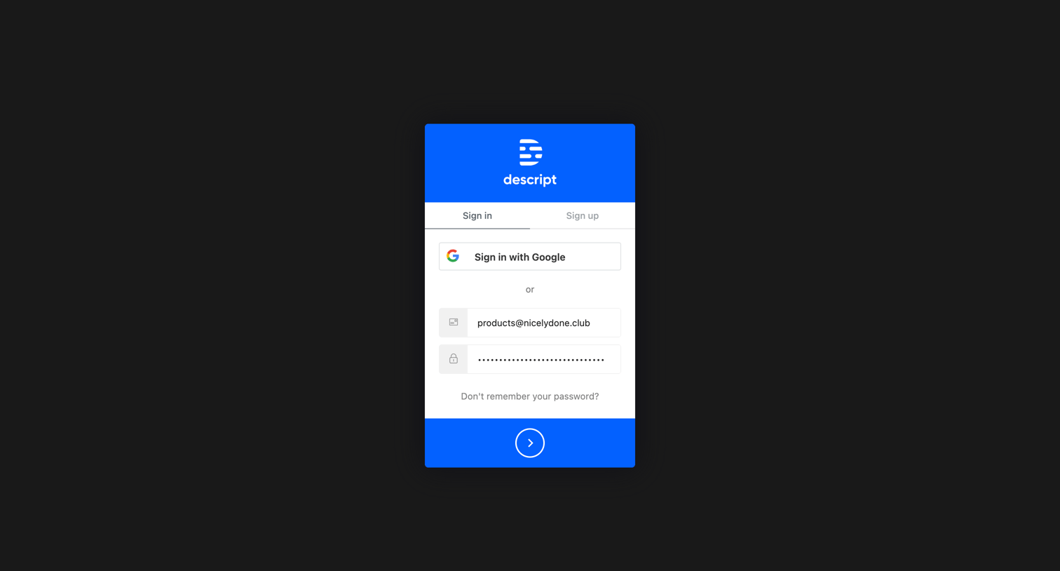 Descript screen