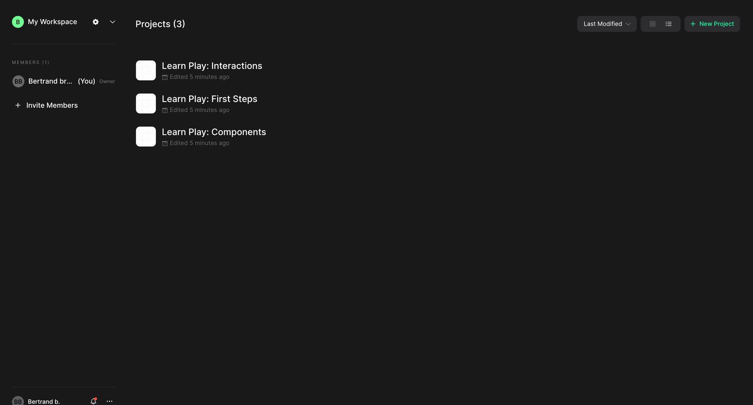 Play - My Workspace | Play screen