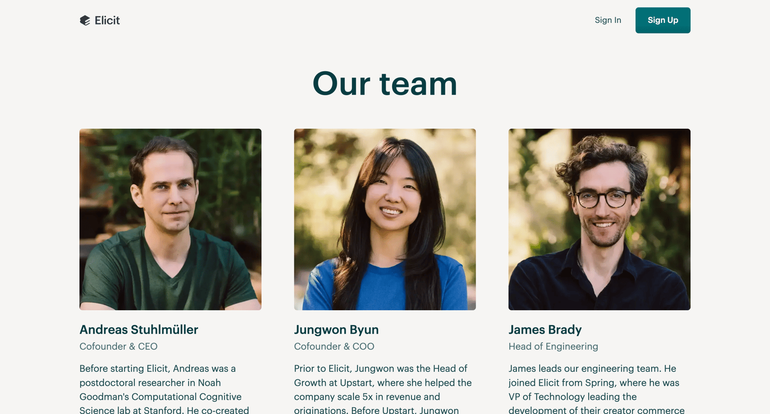 Elicit - Team screen