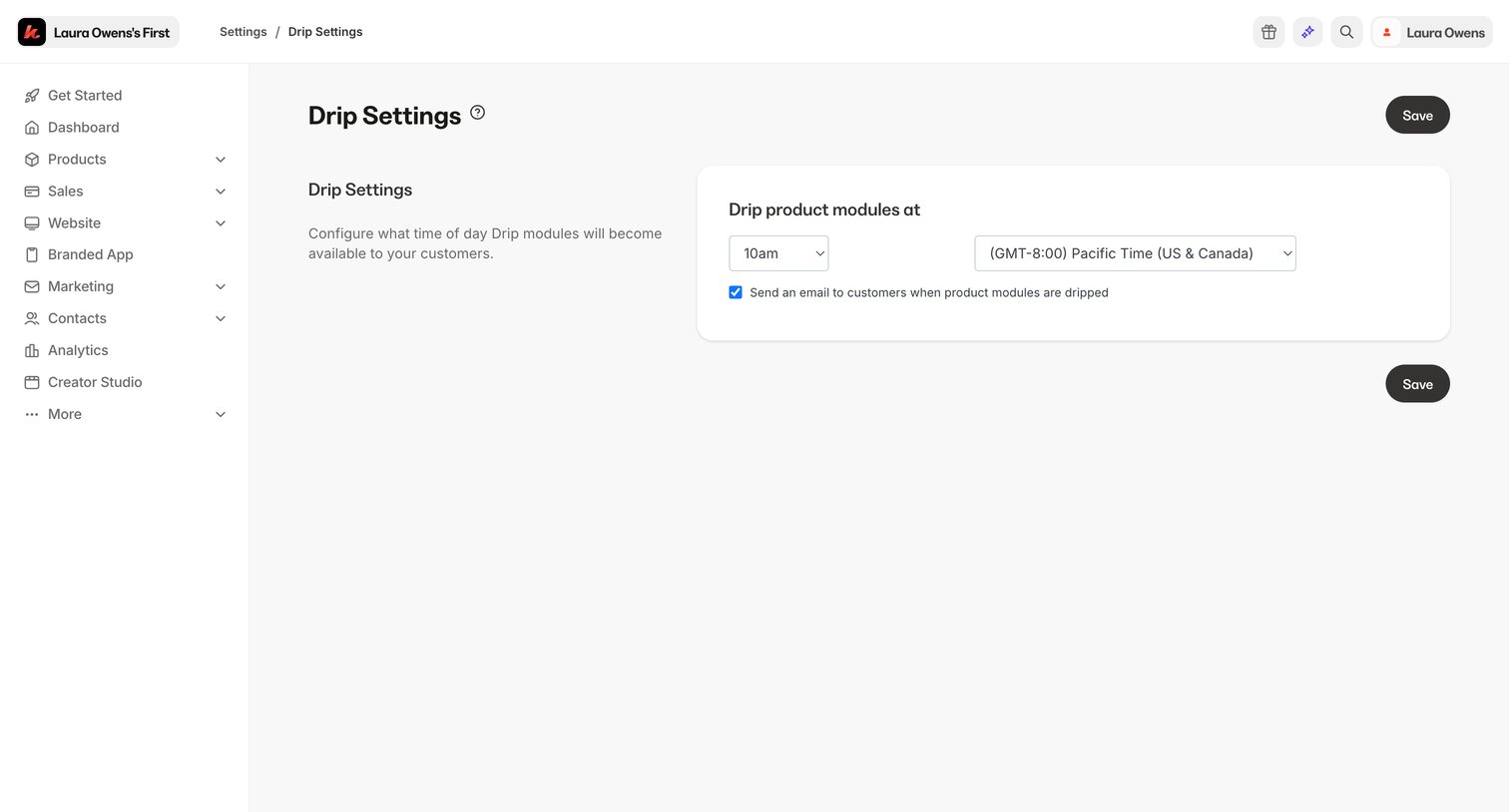 Kajabi - Kajabi - adminsites2148600208editdrip-settings screen