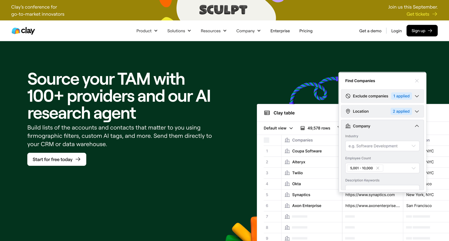 Clay - TAM Sourcing | Clay.com screen