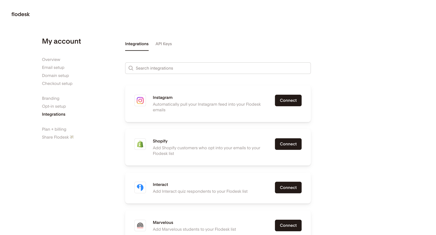 Flodesk - Integrations | Flodesk screen