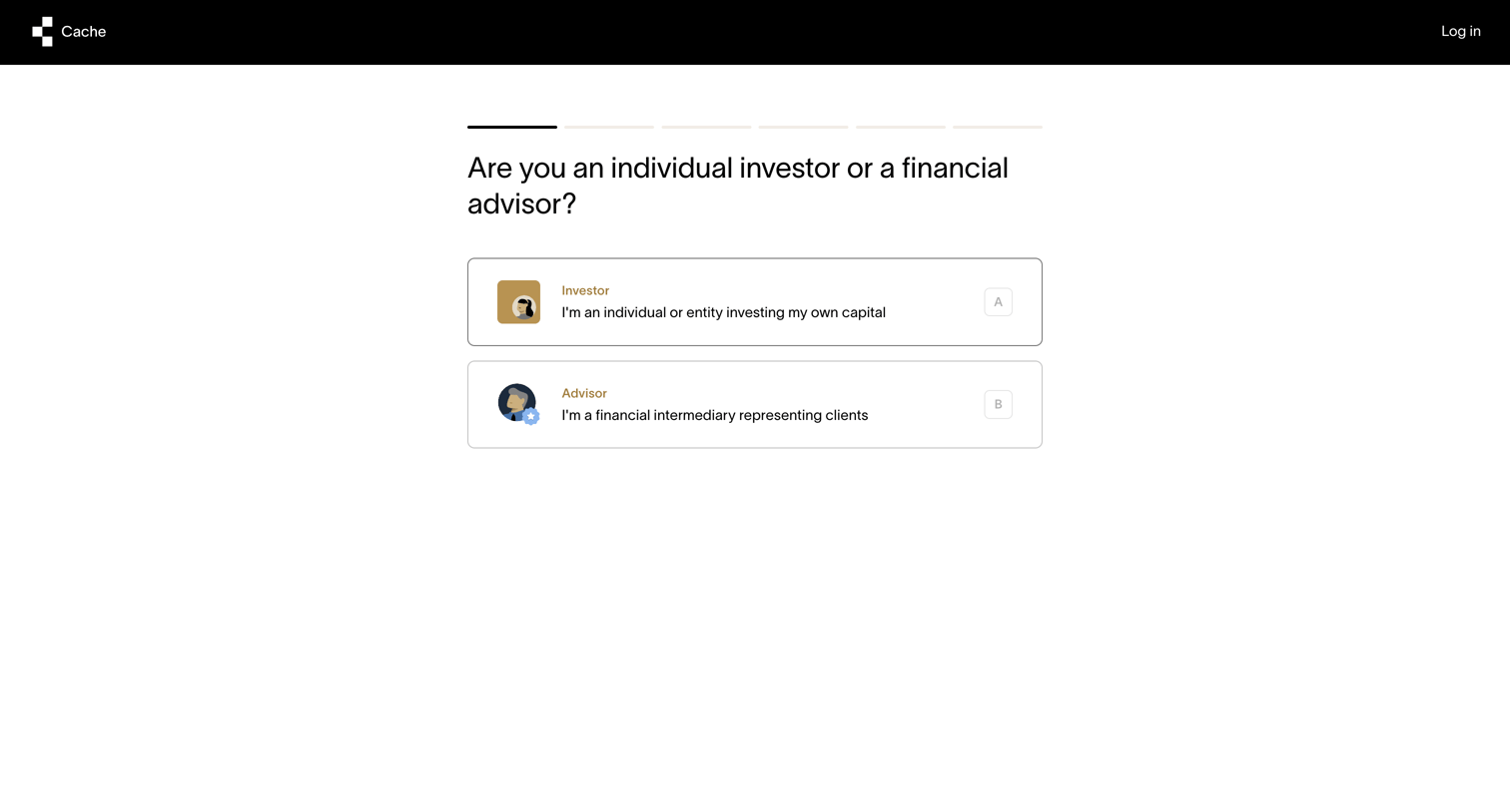 Cache - Cache – Get started screen