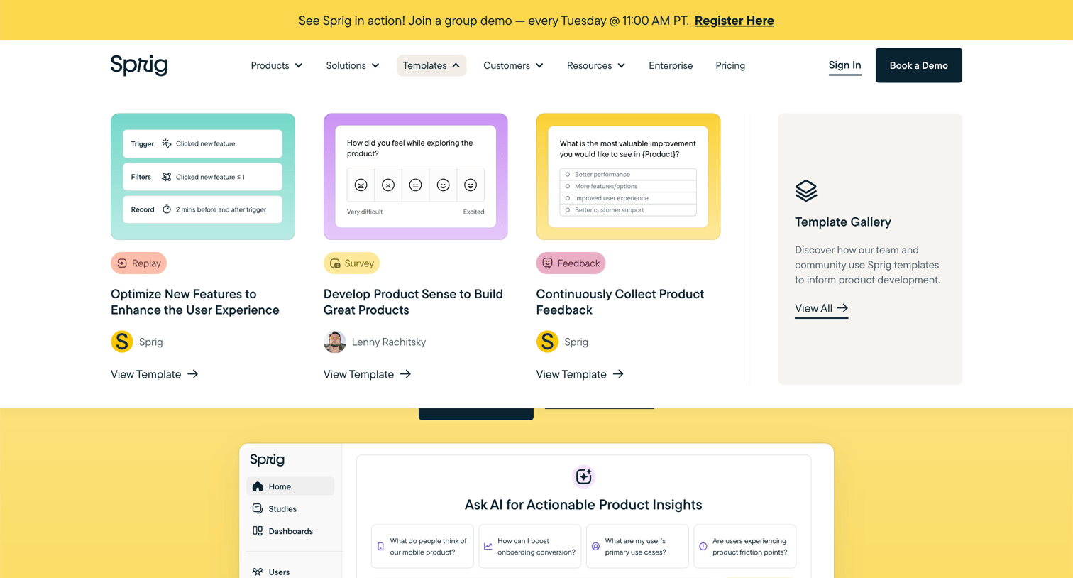 Sprig - Sprig All-In-One Product Experience Platform screen