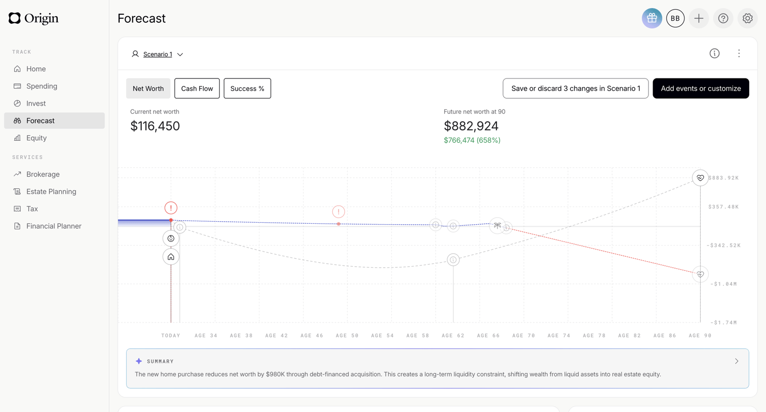 Origin Financial screen