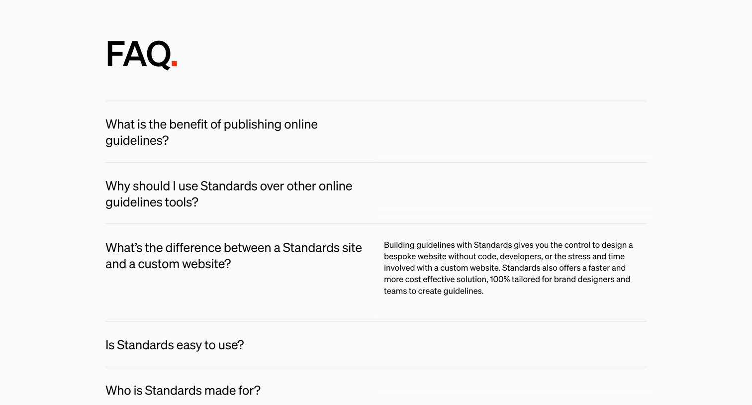 Standards - Plans, pricing, comparisons, and FAQ — Standards screen