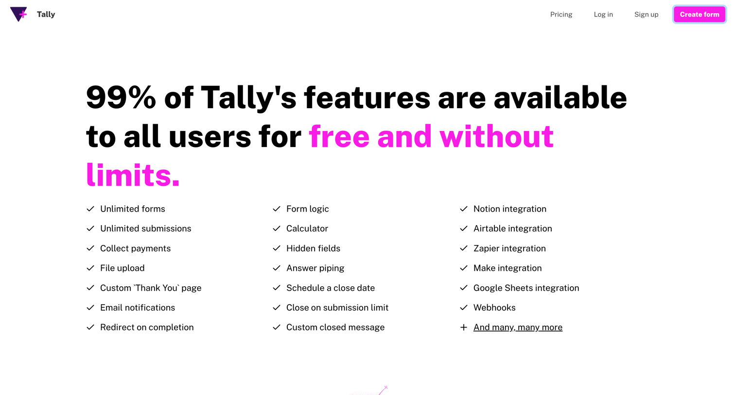 Tally - Pricing - Tally screen