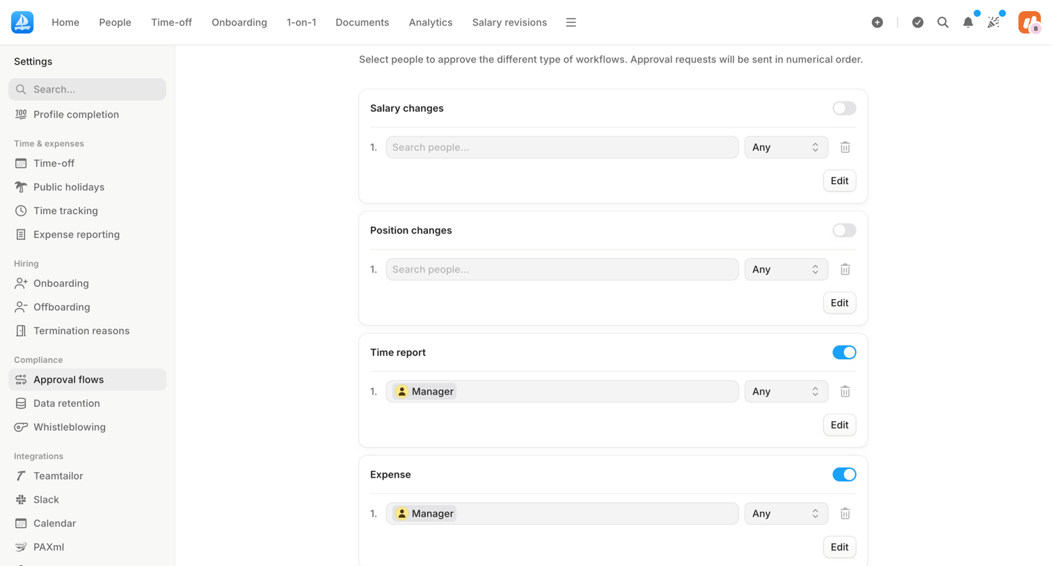 Aboard - Approval flows | Settings | Aboard screen