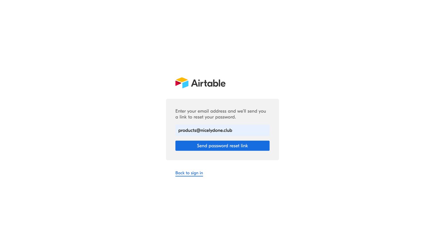 Airtable - Forgot password - Airtable screen