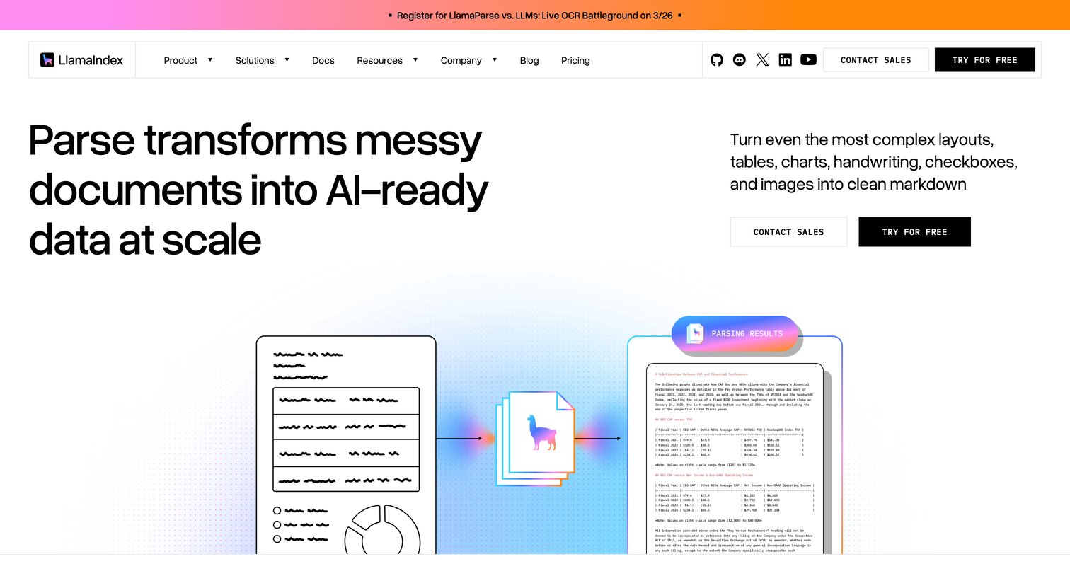 Llamaindex - AI Document Parsing Software AI-Ready Data at Scale LlamaIndex screen