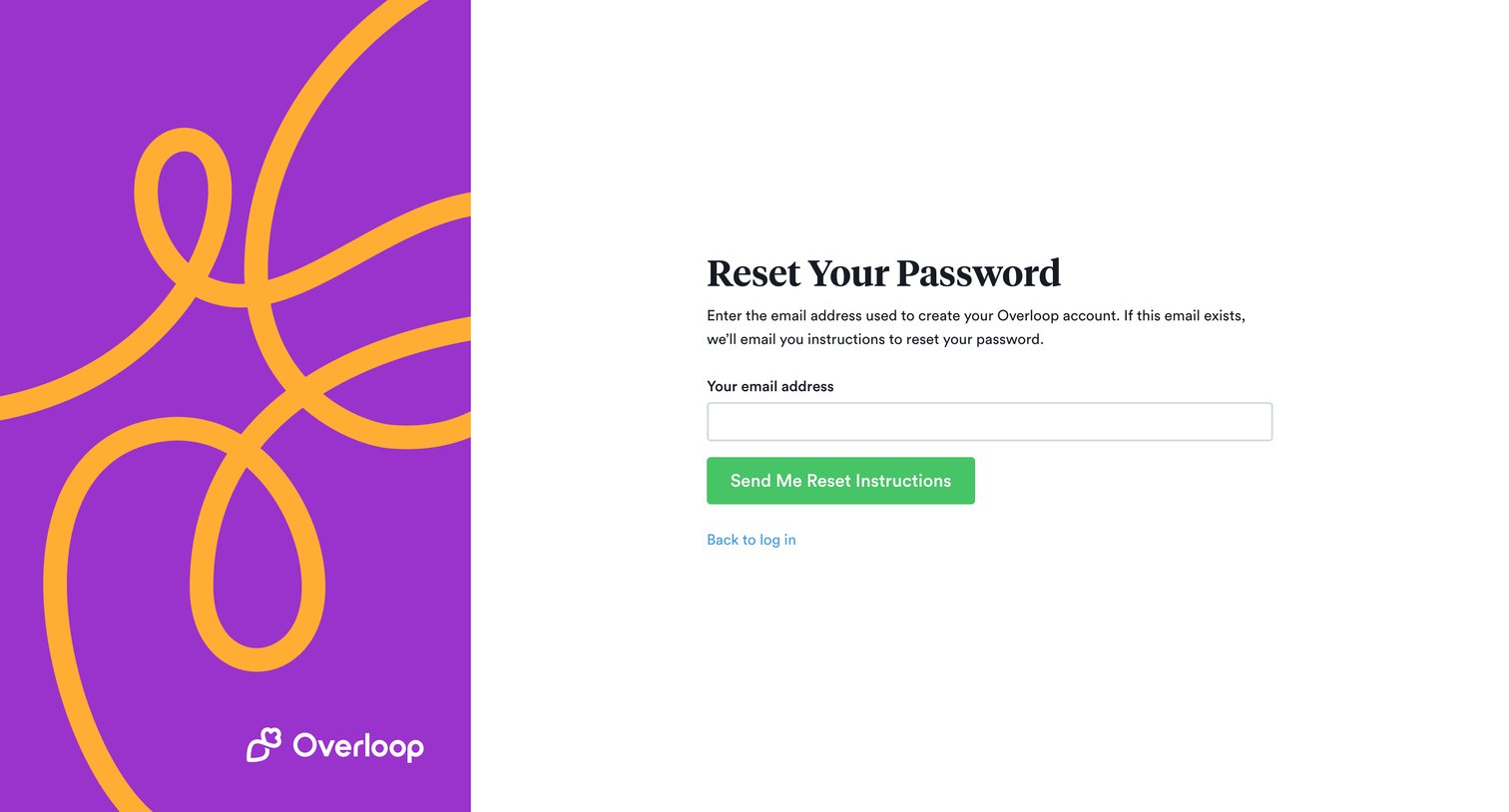 Overloop - Reset your password • Overloop screen