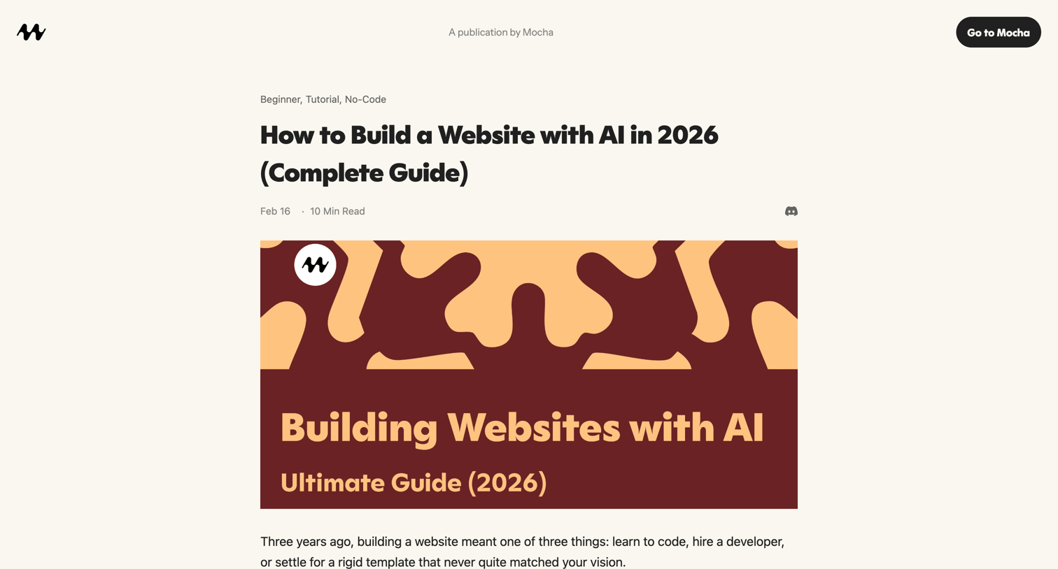 Mocha - How to Build a Website with AI in 2026 (Guide)  Mocha screen