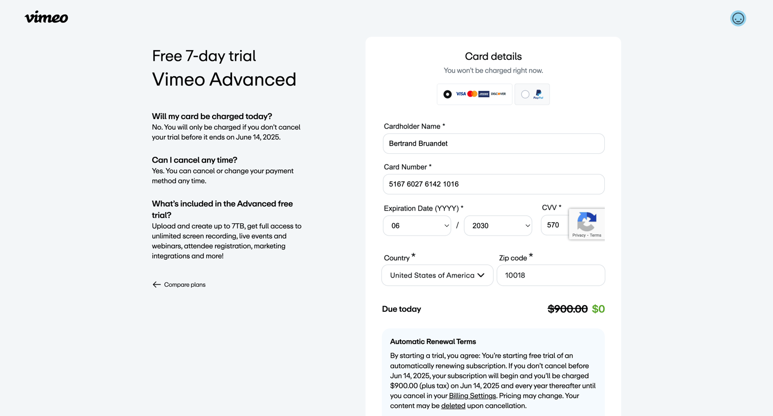 Vimeo screen