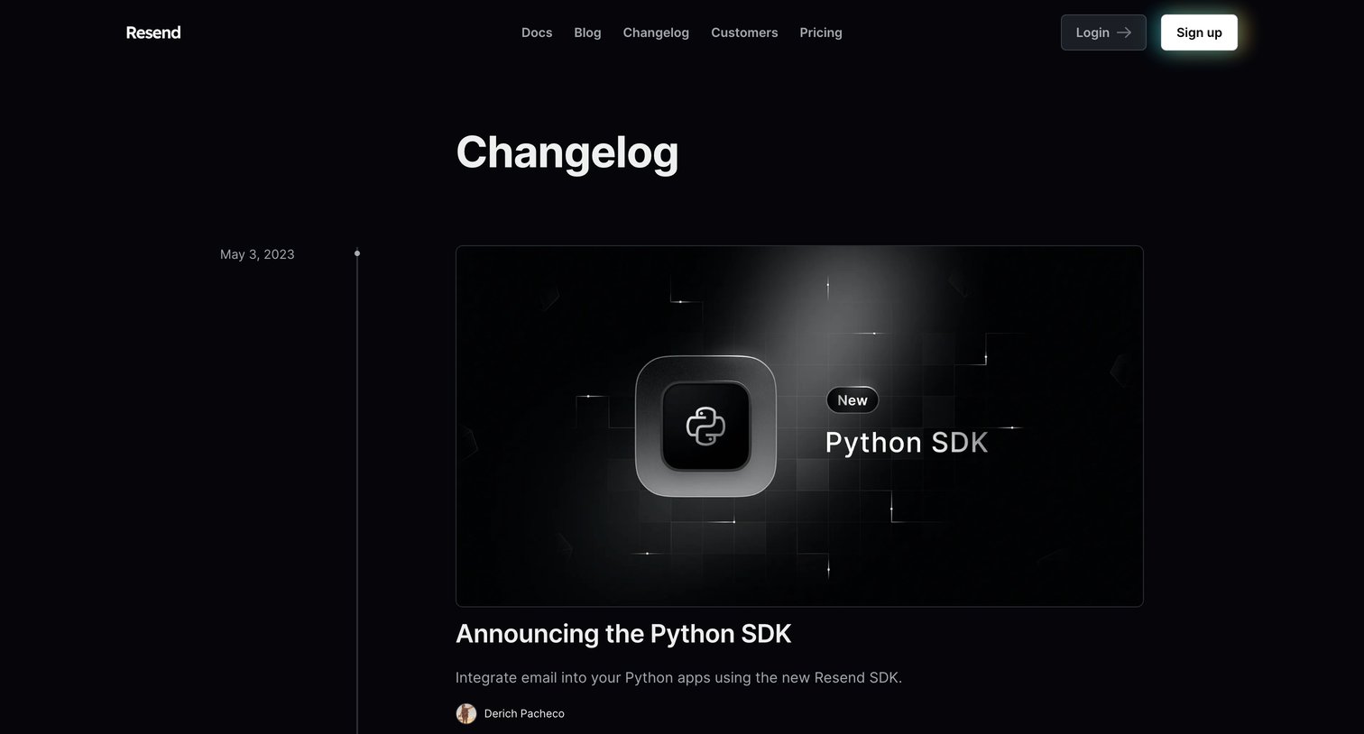 Resend - Changelog · Resend screen