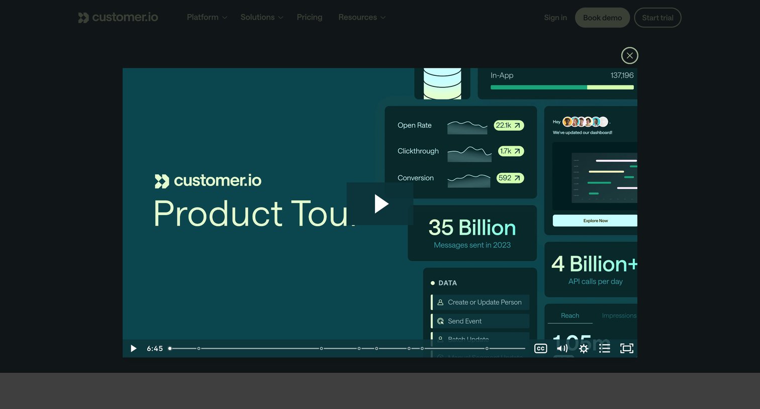 Customer.io - All-In-One Customer Engagement Platform | Customer.io screen