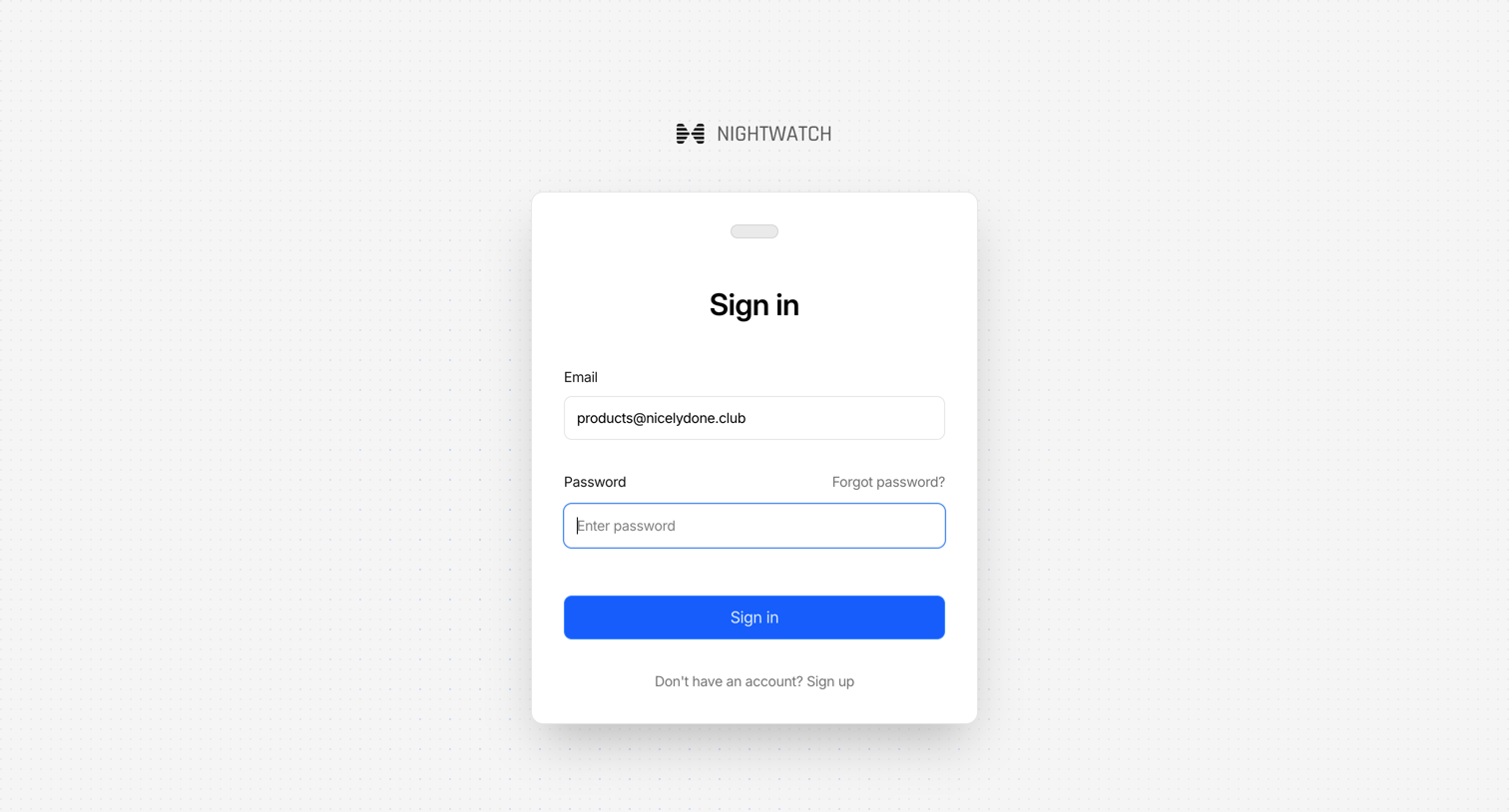 Nightwatch - Sign in screen