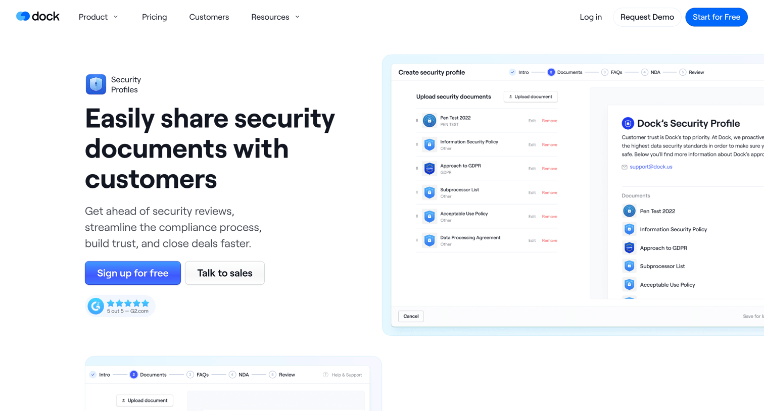 Dock - Vendor Security Assessment Profiles | Dock screen