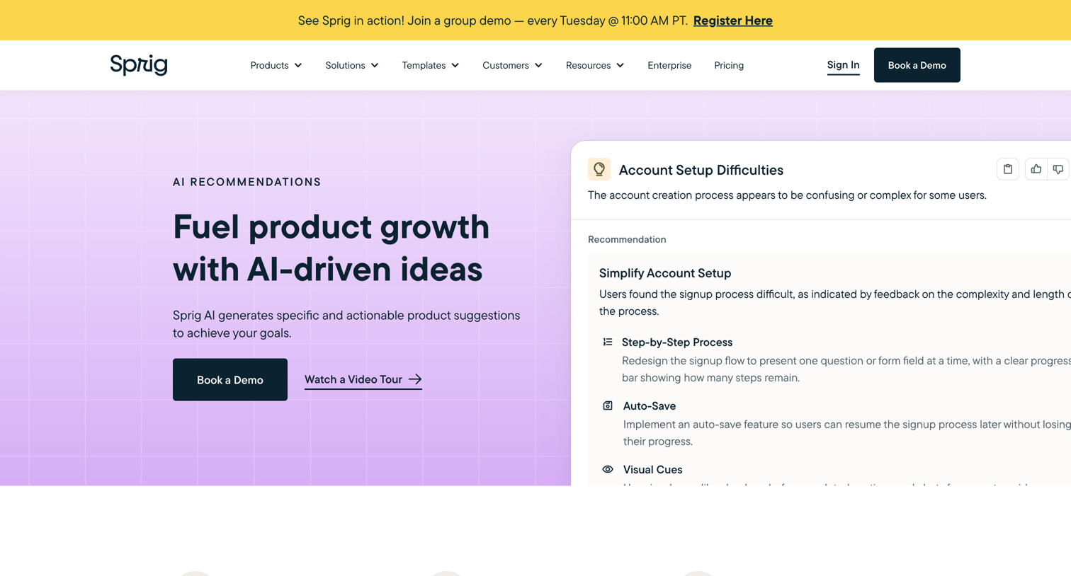 Sprig - Sprig AI Recommendations screen