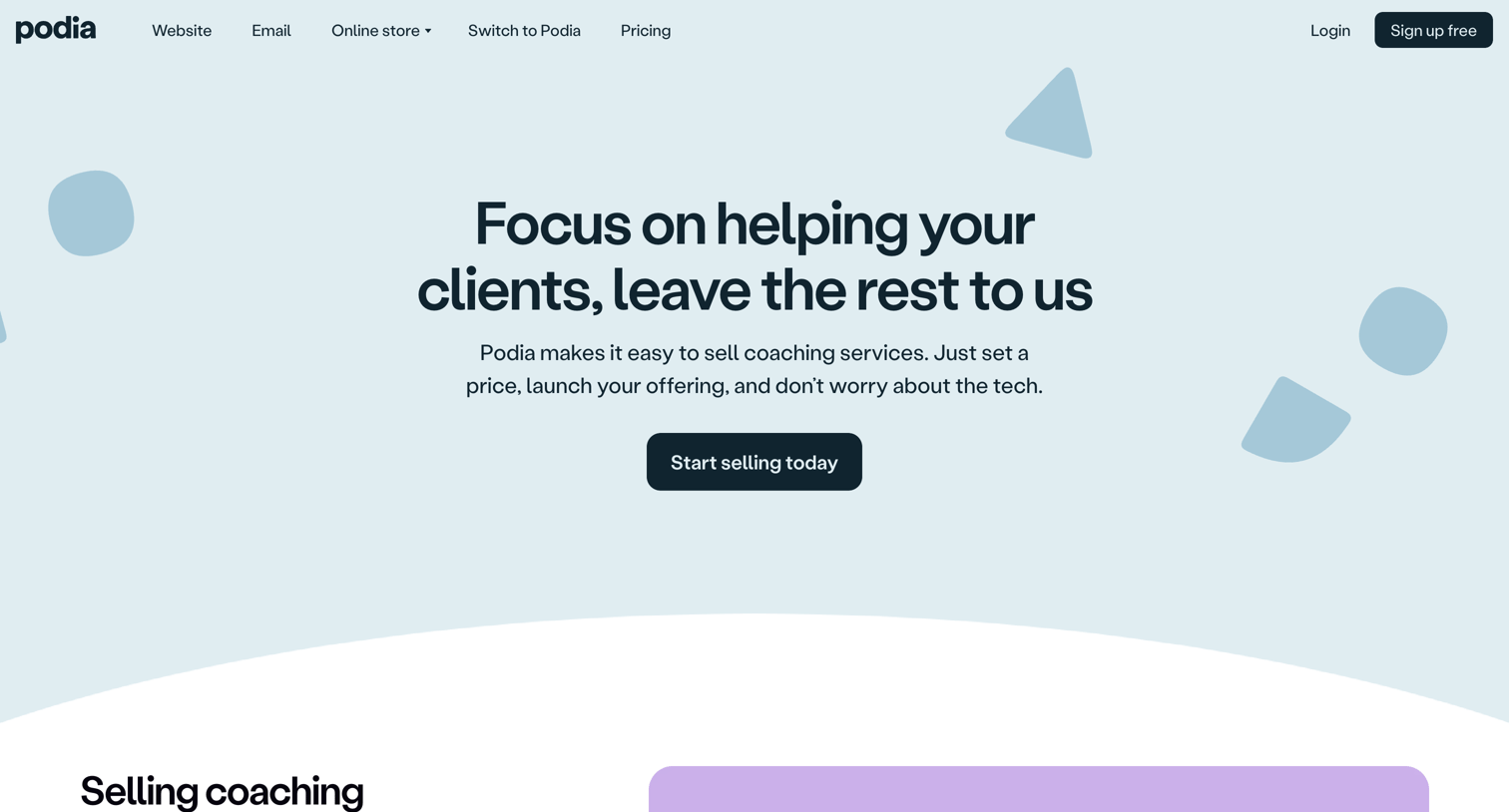Podia - Sell coaching for free with Podia | Podia screen
