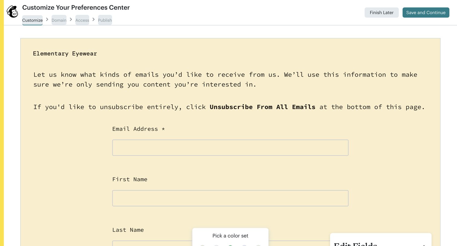 Mailchimp - Create Preferences Center | Mailchimp screen