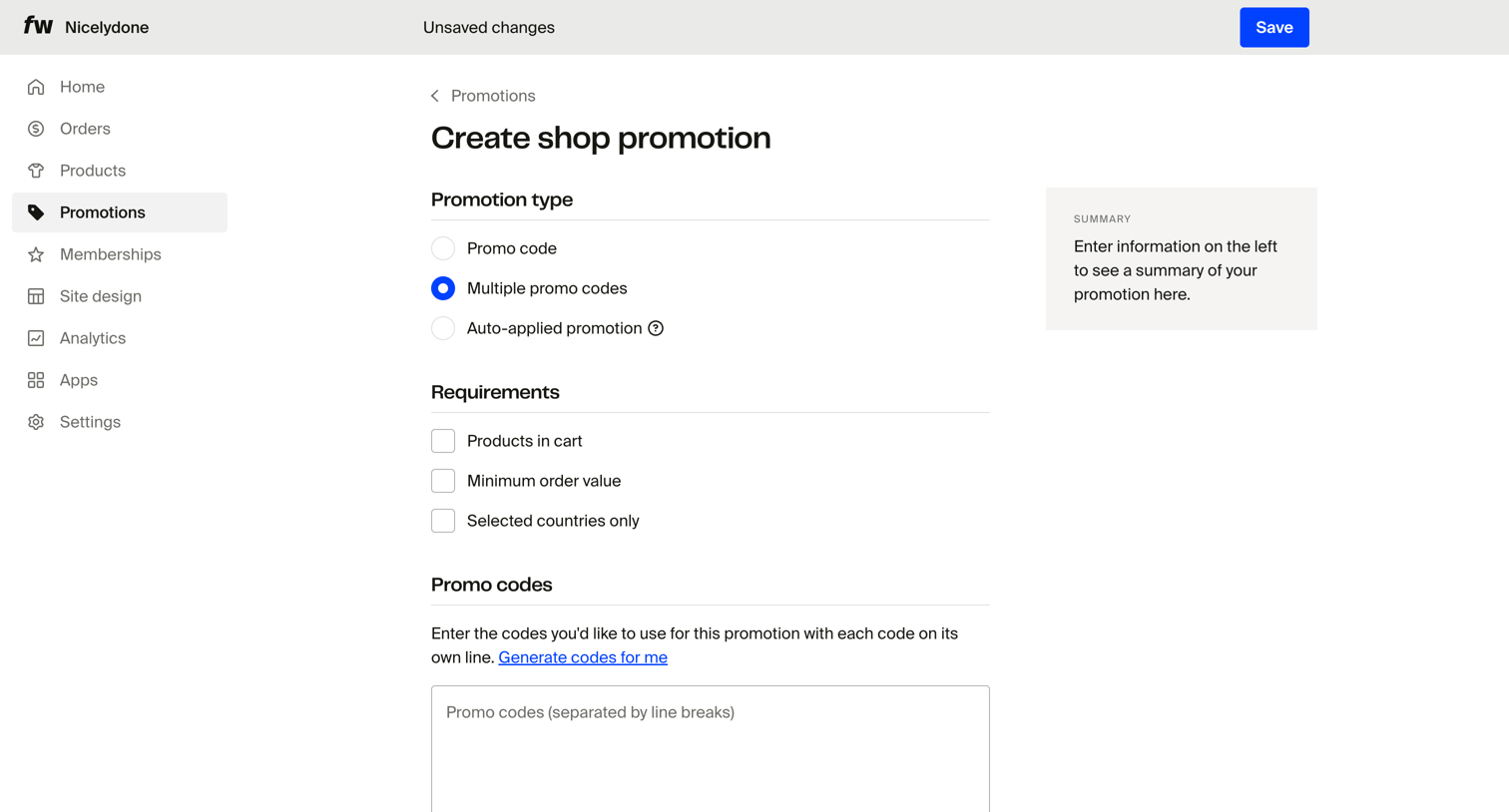 Fourthwall - Create shop promotion – Dashboard screen
