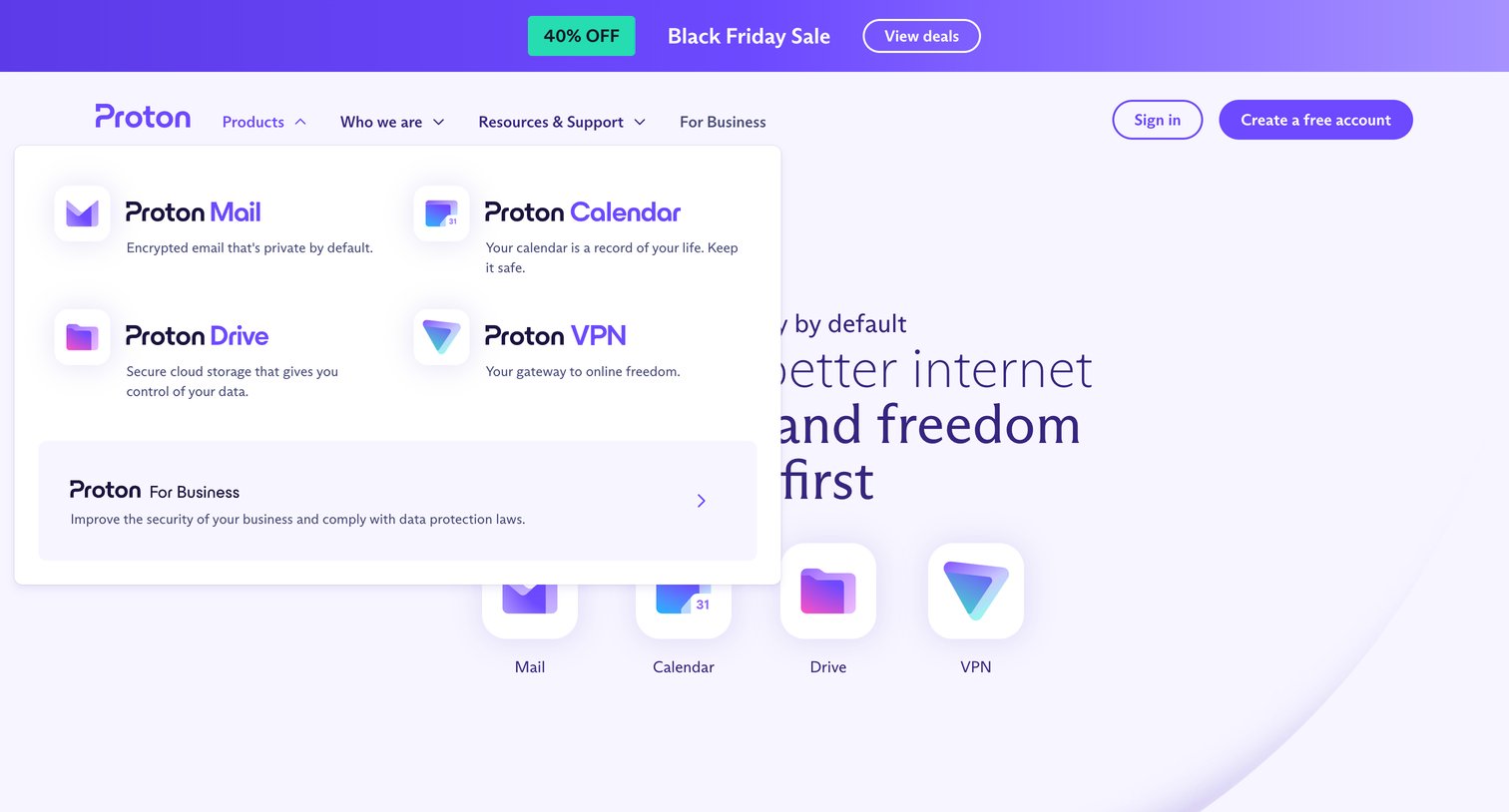 Proton - Proton — Privacy by default screen